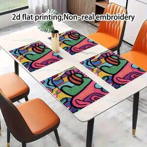 Keith Haring Inspired Design Placemats. Set of 4.
